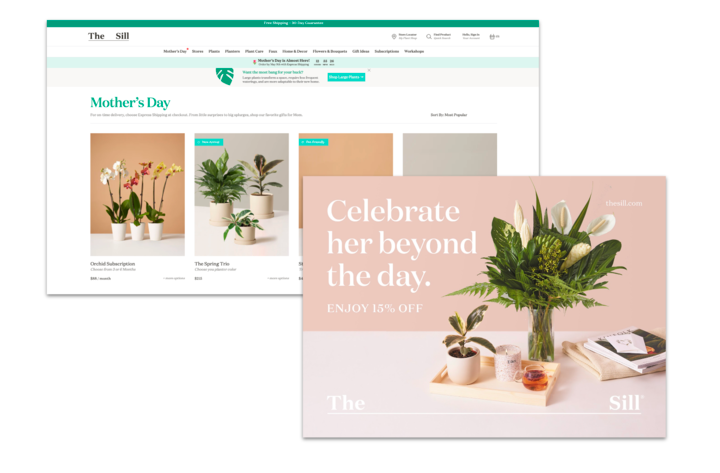 Image of homepage and post card of flowers and plants 